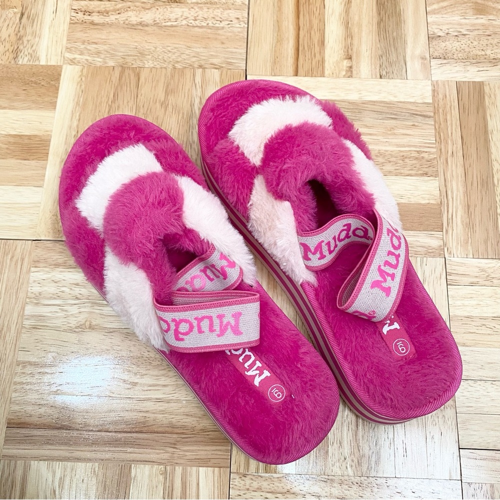 Mudd Stormy Fuchsia/White Fuzzy Elastic Slingback… - image 2